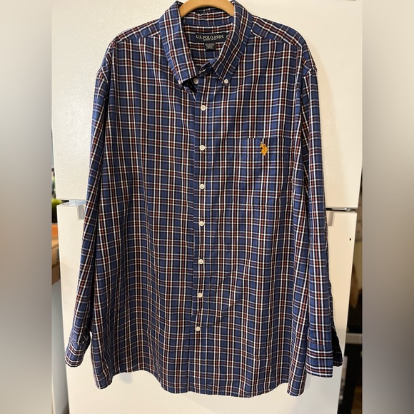 US Polo Assn Mens 2XL Button Up Shirt Blue Orange Long Sleeve, Big Tall - Picture 4 of 7